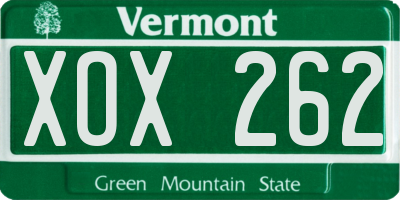 VT license plate XOX262