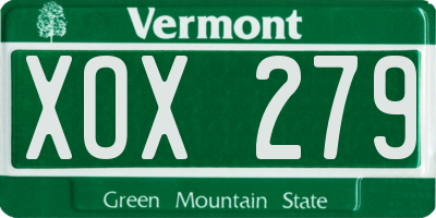VT license plate XOX279