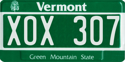 VT license plate XOX307