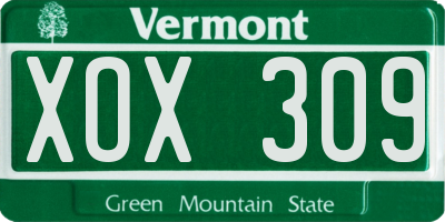 VT license plate XOX309