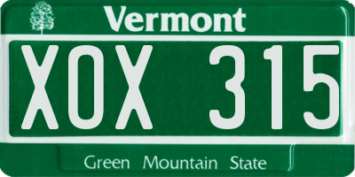 VT license plate XOX315