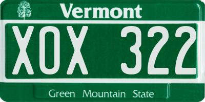 VT license plate XOX322
