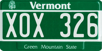 VT license plate XOX326