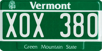 VT license plate XOX380