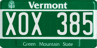 VT license plate XOX385