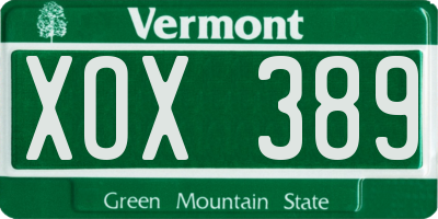 VT license plate XOX389