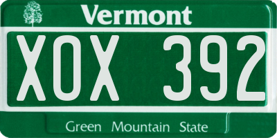 VT license plate XOX392