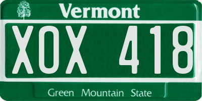 VT license plate XOX418