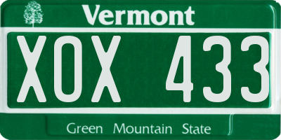 VT license plate XOX433
