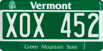 VT license plate XOX452