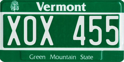 VT license plate XOX455
