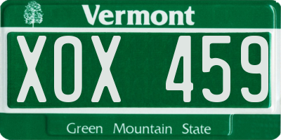 VT license plate XOX459