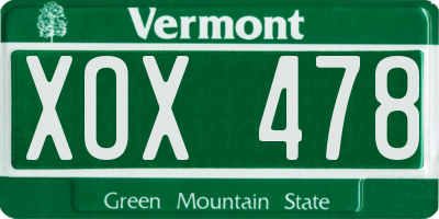 VT license plate XOX478