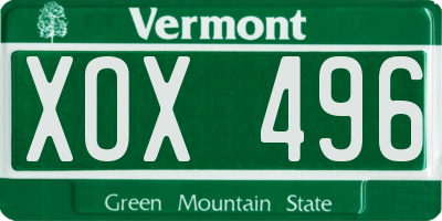 VT license plate XOX496