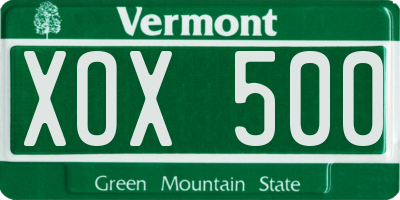 VT license plate XOX500