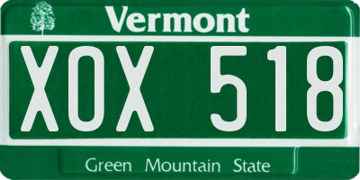 VT license plate XOX518