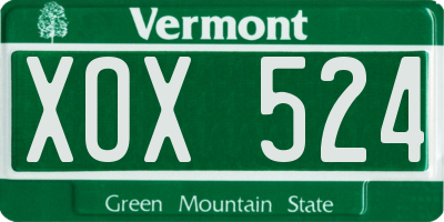 VT license plate XOX524