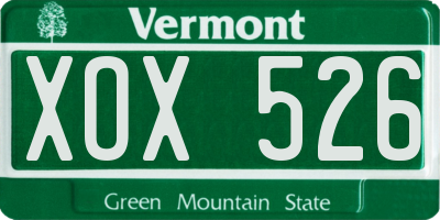 VT license plate XOX526