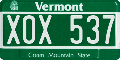 VT license plate XOX537