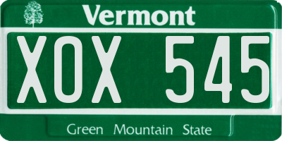 VT license plate XOX545