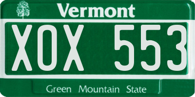 VT license plate XOX553