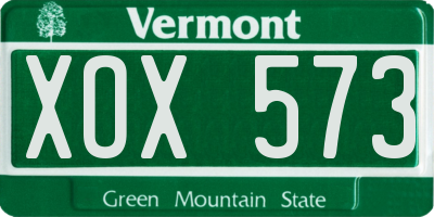 VT license plate XOX573