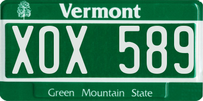 VT license plate XOX589