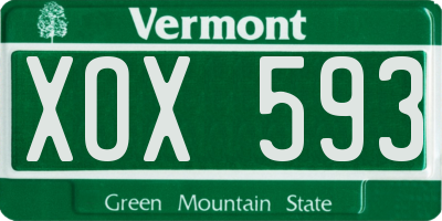 VT license plate XOX593