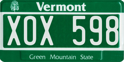 VT license plate XOX598