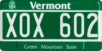 VT license plate XOX602