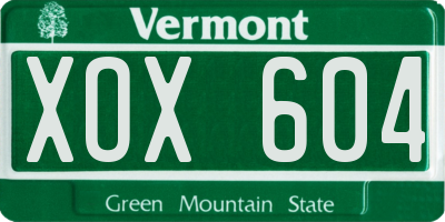 VT license plate XOX604