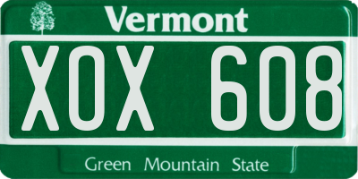 VT license plate XOX608