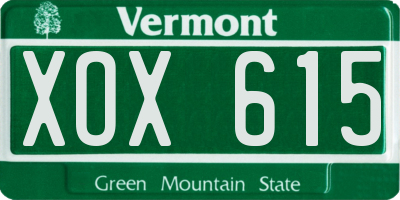 VT license plate XOX615