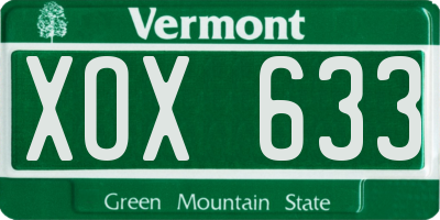 VT license plate XOX633