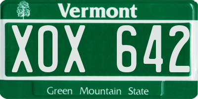 VT license plate XOX642