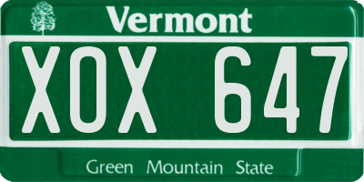 VT license plate XOX647