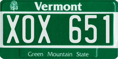 VT license plate XOX651