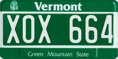 VT license plate XOX664