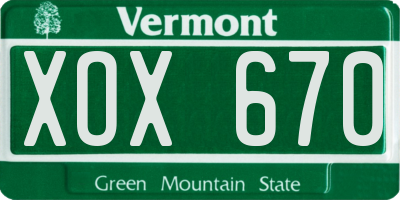 VT license plate XOX670