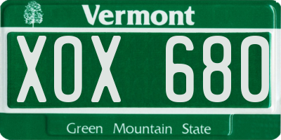 VT license plate XOX680