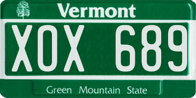 VT license plate XOX689