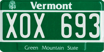 VT license plate XOX693