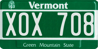 VT license plate XOX708