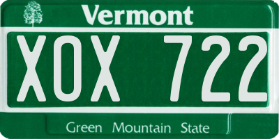 VT license plate XOX722