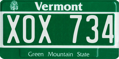 VT license plate XOX734