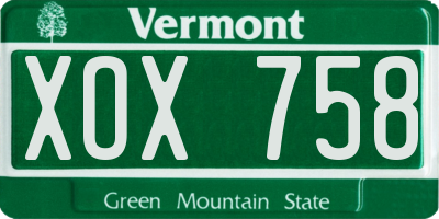 VT license plate XOX758
