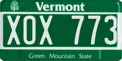 VT license plate XOX773