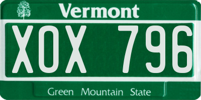 VT license plate XOX796