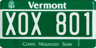 VT license plate XOX801