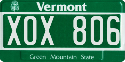 VT license plate XOX806